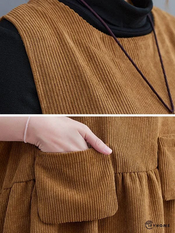 Artistic Retro Loose Sleeveless Solid Color Round-Neck Midi Dresses | IFYHOME