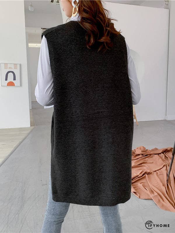 Trendy Sleeveless Split-Side Solid Color V-Neck Knitted Vest | IFYHOME