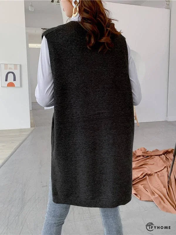 Trendy Sleeveless Split-Side Solid Color V-Neck Knitted Vest | IFYHOME