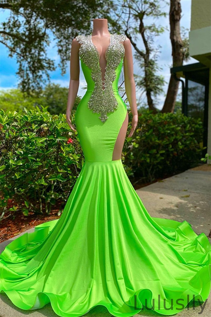 Luluslly Light Green V-Neck Mermaid Prom Dress Lng Crystals Online