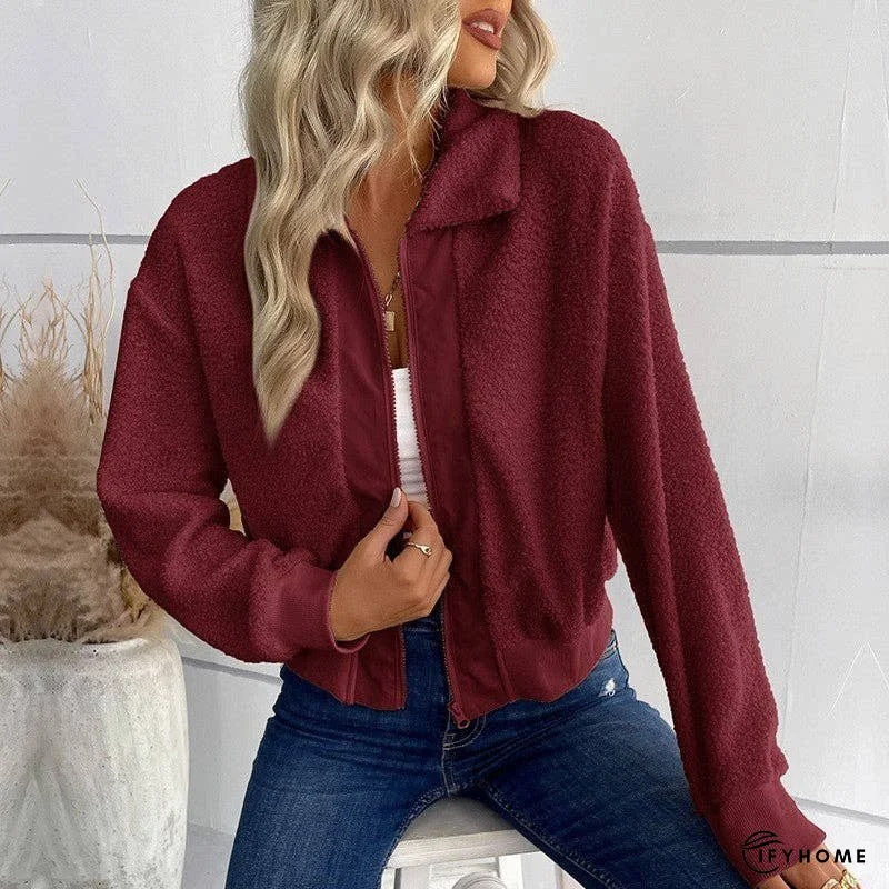 Solid Color Short Lapel Long Sleeve Sherpa Jacket | IFYHOME