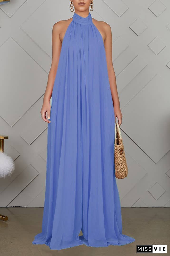 SS/24 chiffon halter backless pleated wide leg jumpsuit