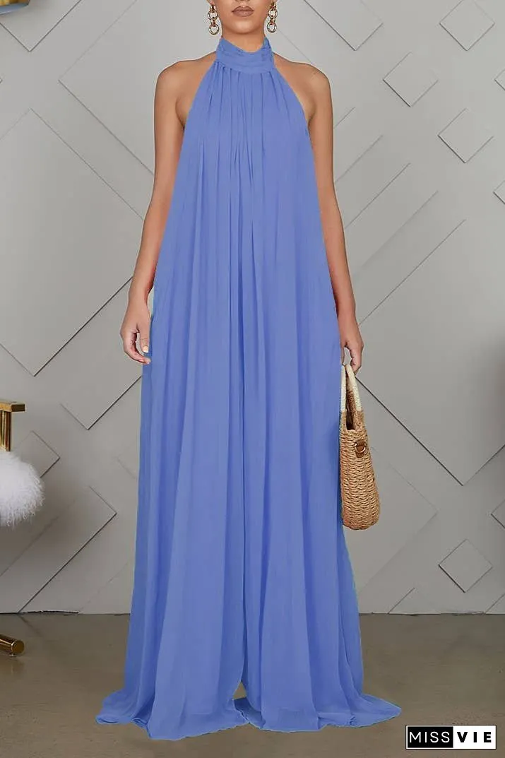 SS/24 chiffon halter backless pleated wide leg jumpsuit