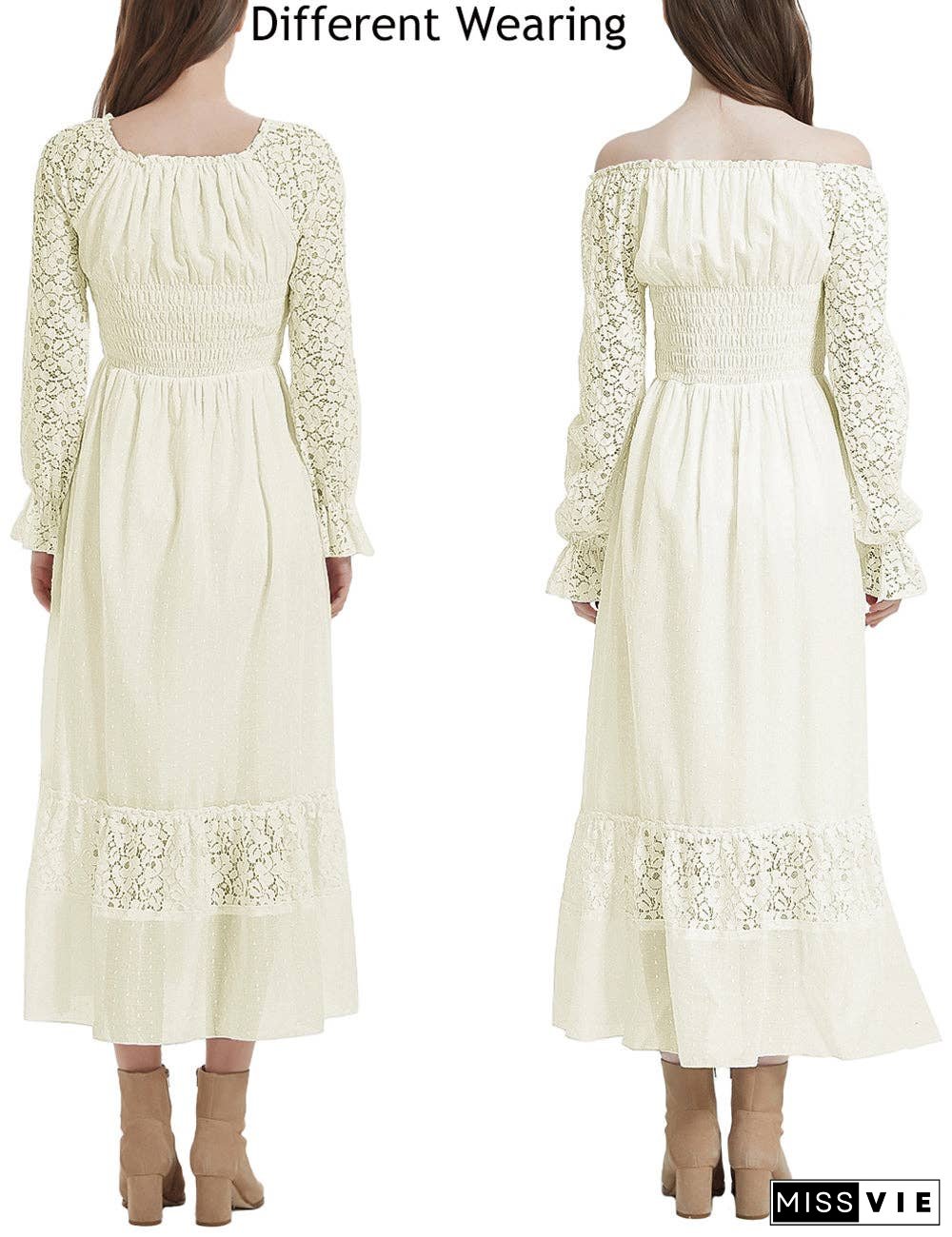 Womens Lace Long Sleeve V Neck Fall Maxi Dress