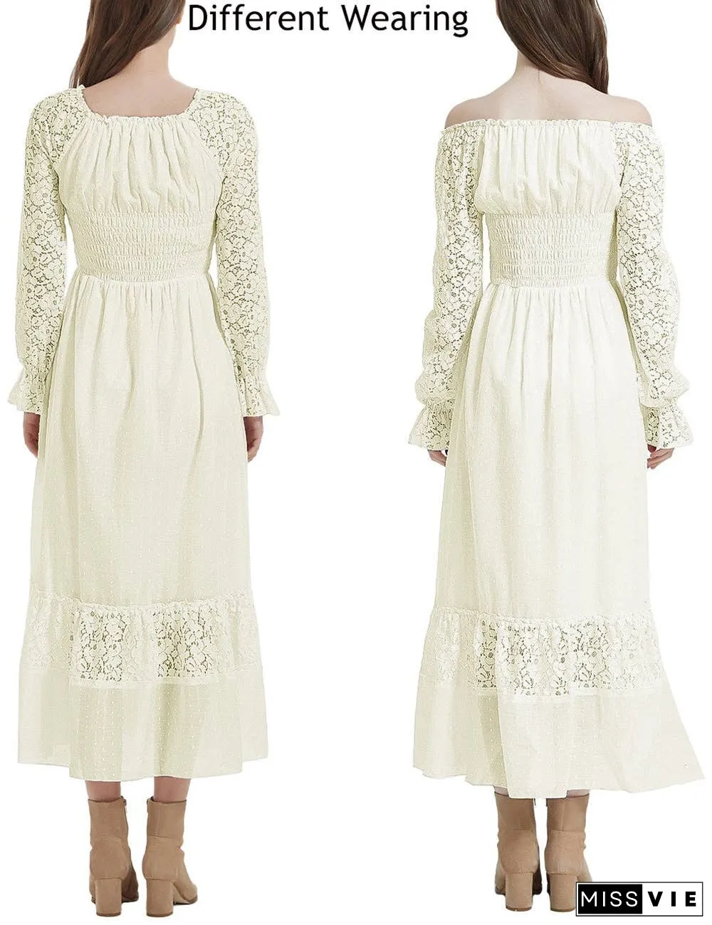 Womens Lace Long Sleeve V Neck Fall Maxi Dress