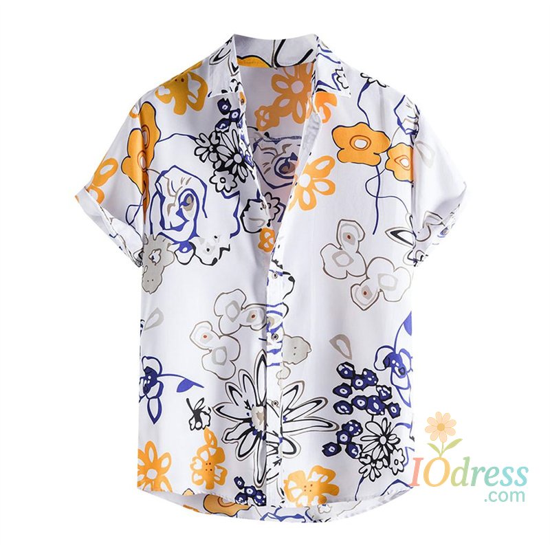 IO Menswear Popular Summer Hawaiian Shirt Men Cool 3d Printing Flower Leaves Shirts Lapel Collar Short Sleeves Button Beach Blouse Clothes