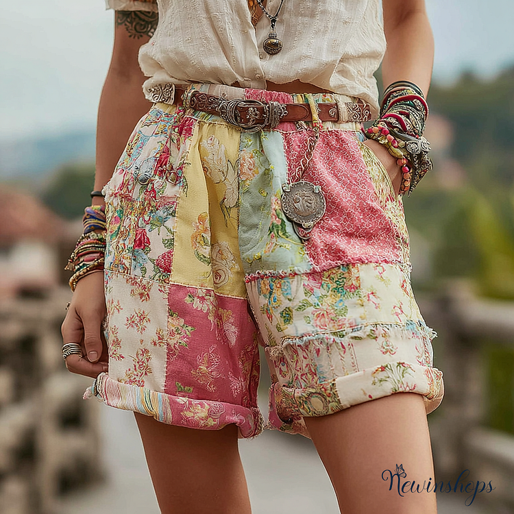 Women's Floral Patchwork Embroidered Casual Shorts