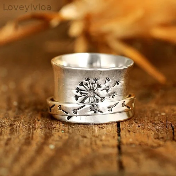 🔥Dandelion Flower Spinner Silver Ring