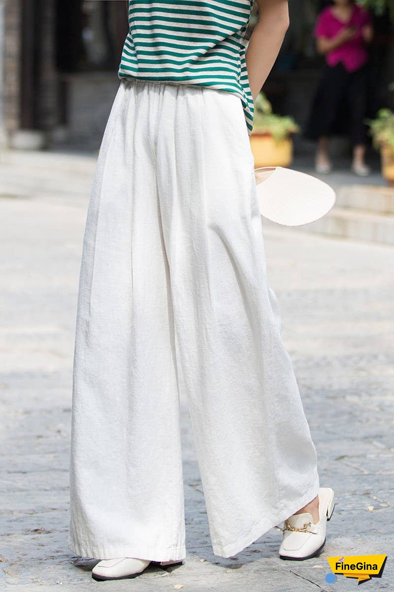 Linen And Cotton Sand-Washed Wide-Leg Pants