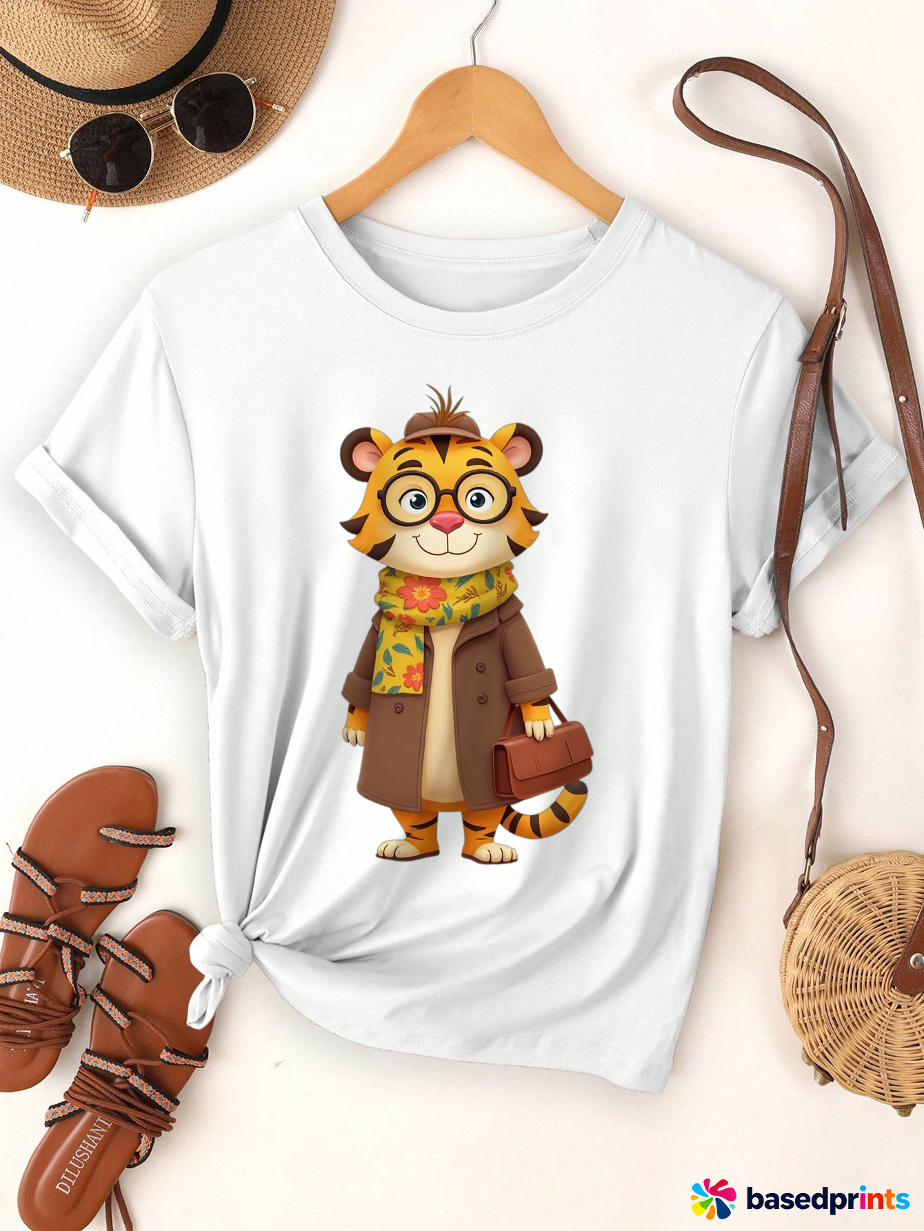 Tiger Cartoon Print T-Shirt Women Casual Short Sleeve Tee Tops