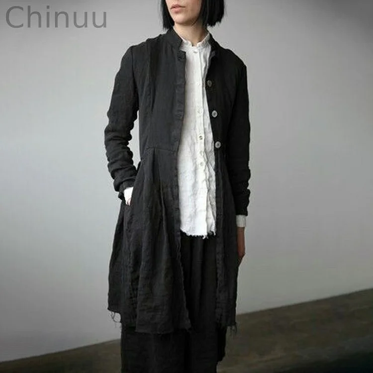 Vintage Solid Cotton Linen Button Casual Jacket