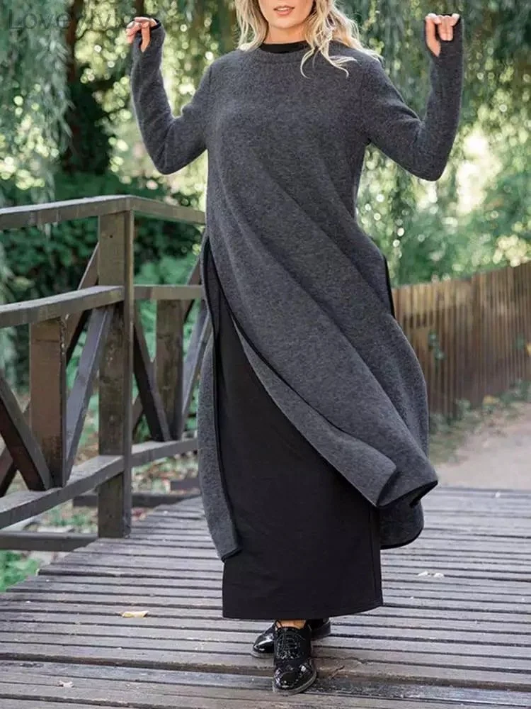 Autumn winter loose plus size knitted lace dress