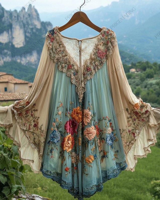 Summer Vacation Ruffle Lace Chiffon Kaftan Dress 5a29