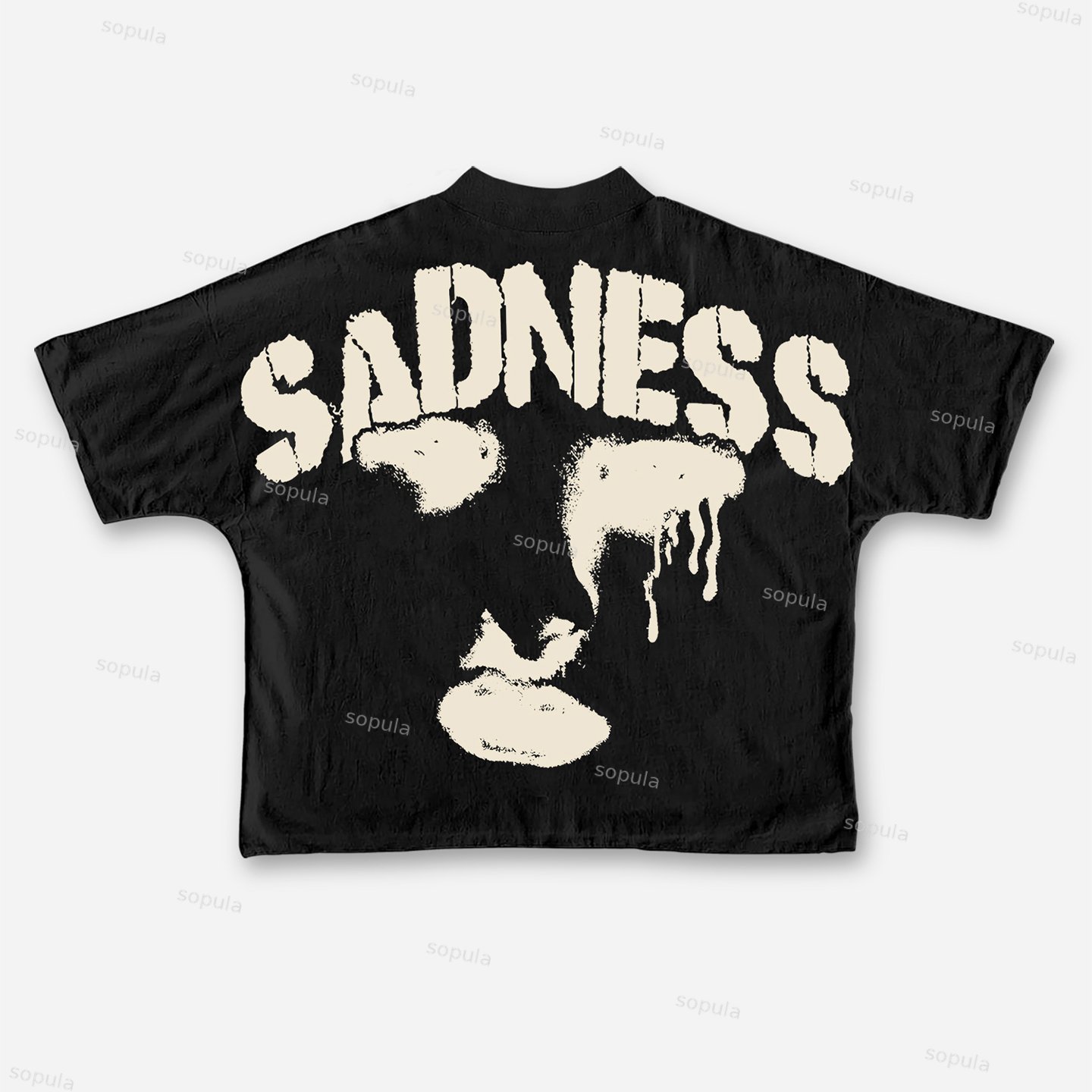 Sadness Abstract Human Face Graphic Cropped T-shirt