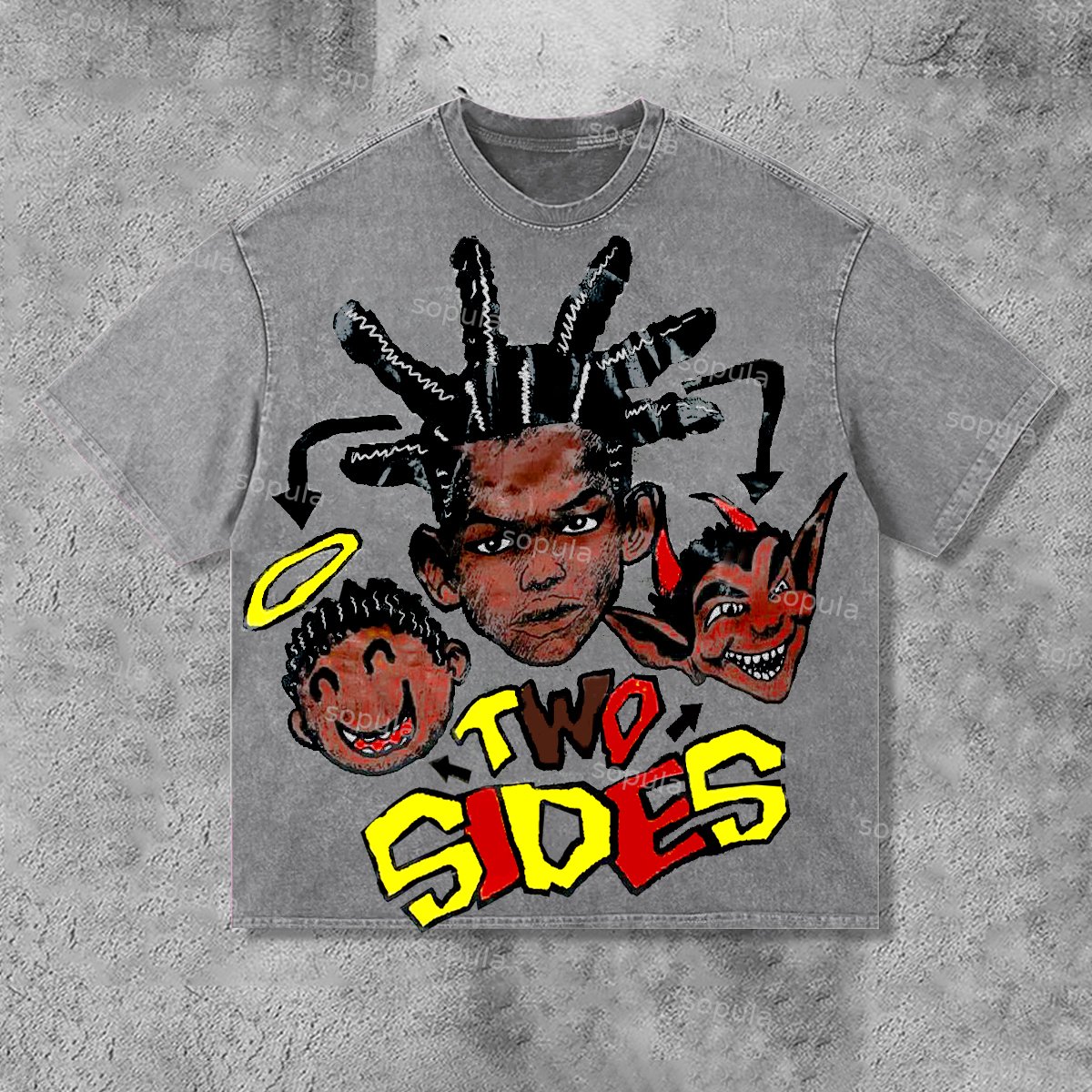 Sopula Vintage Two Sides Graphic Print Casual Acid Washed T-Shirt - Sopula｜Premium Graphic Tees & Graphic Clothing