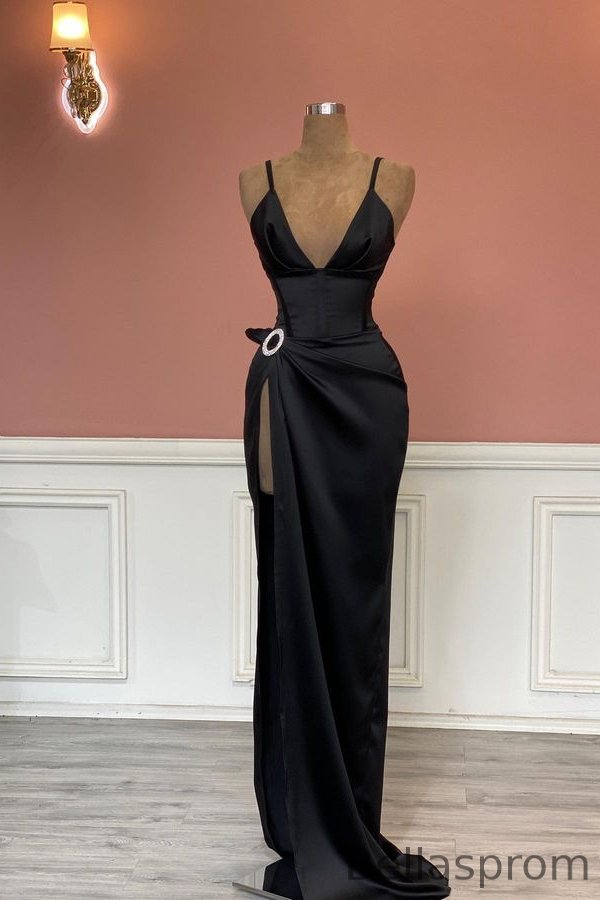 Bellasprom Black Sleeveless V-Neck Mermaid Prom Dress With Split Bellasprom