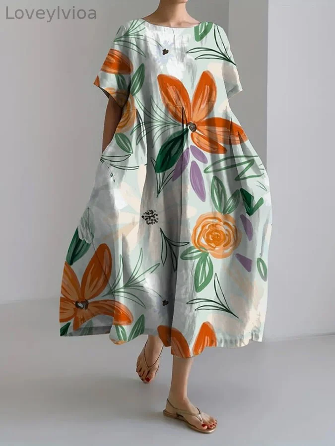 Women's Refreshing Casual Floral Design Printed Casual Loose Dress