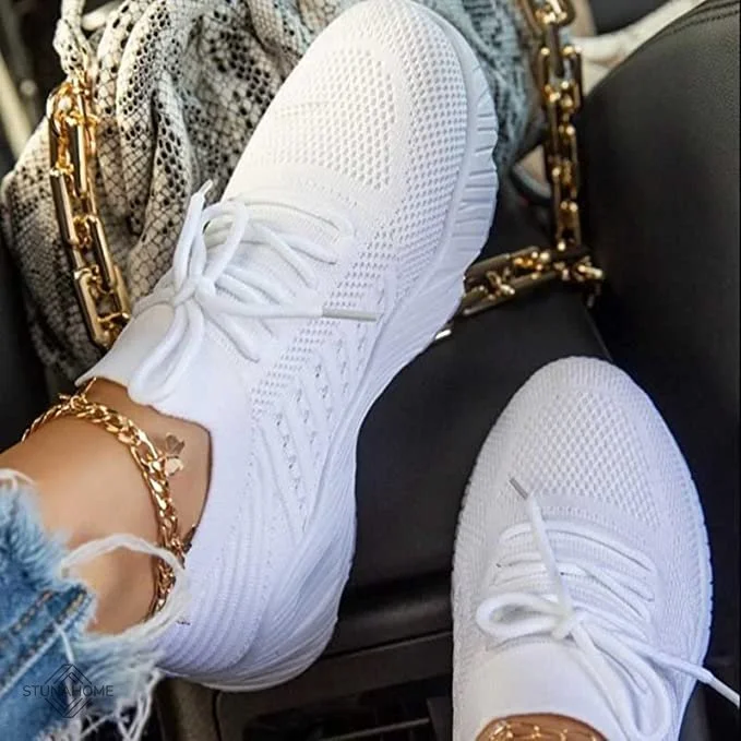 Women's Lace-up Sports Shoes Casual Flat Shoes Mesh Breathable Running Shoes  Stunahome.com