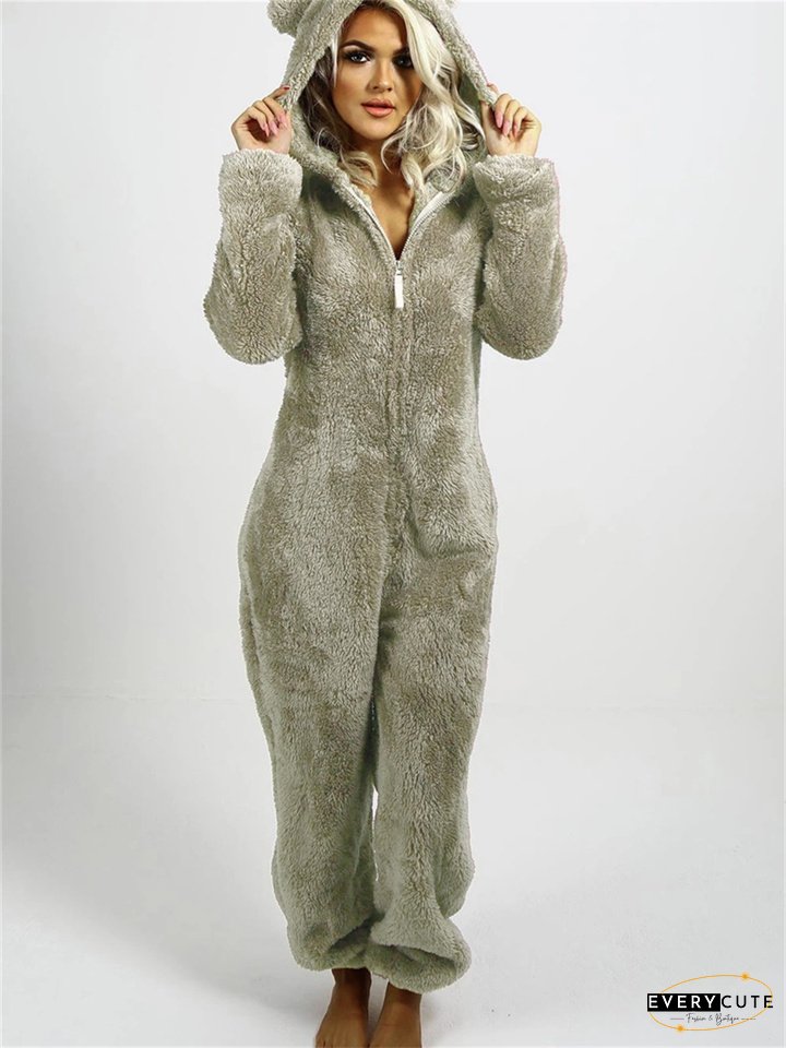 Women's Jumpsuit Solid Color Hooded Basic Home Loose Long Sleeve Rose Red 5XL Fall