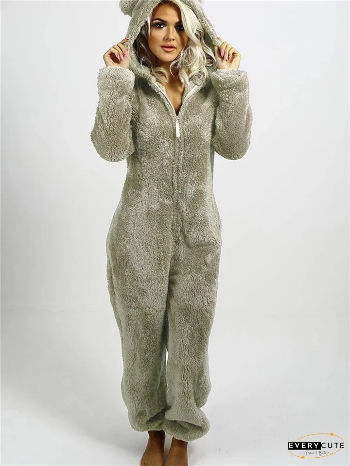 Women's Jumpsuit Solid Color Hooded Basic Home Loose Long Sleeve Rose Red 5XL Fall