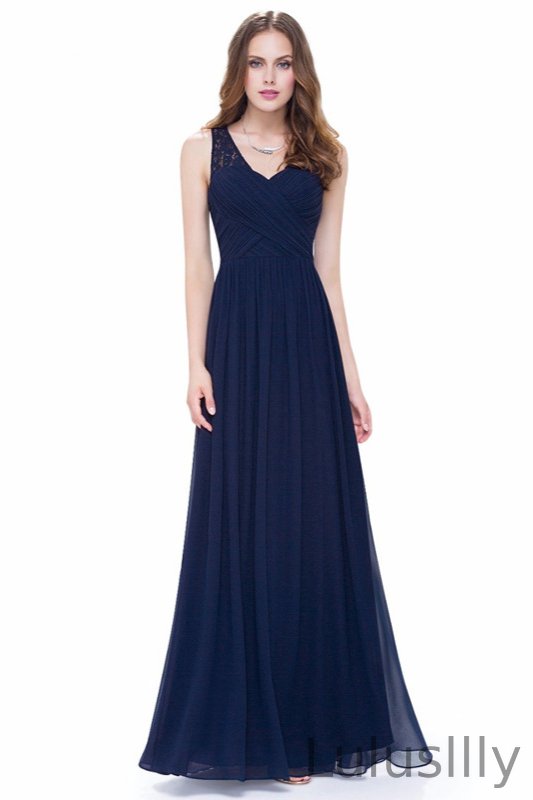 Elegant V-Neck Sleeveless Lace Chiffon Long Evening Dress - lulusllly