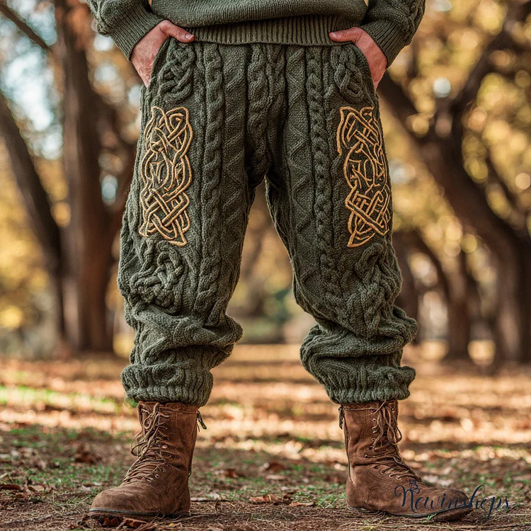Men's Vintage Viking Celtic Knot Chunky Knit Pants