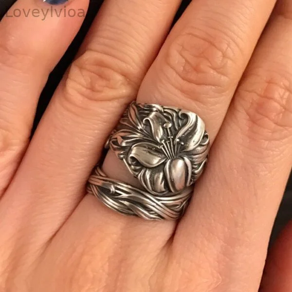 Vintage Silver Floral Spoon Ring