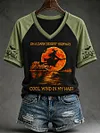 Women's Halloween Witch Pumpkin Bat V-neck Short Sleeve T-shirt