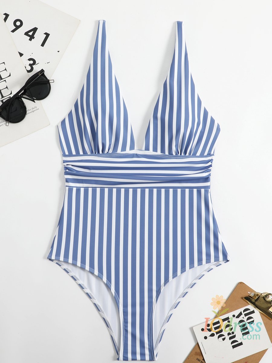 IO Dress Sexy Striped One Piece Swimsuit 2023 Vintage Swimwear Women Deep V Bathing Swimming Suit Female Padded Summer Beachwear Bodysuit