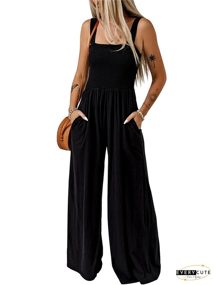 Women's High-waisted Jumpsuit Summer New Sleeveless Strapless Knitted Wide Leg Trousers Jumpsuit