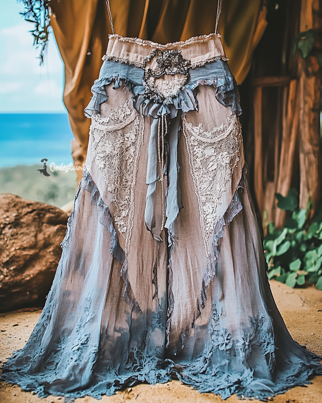 Summer Vacation Ruffle  Lace Patchwork Skirt ccdb 3132