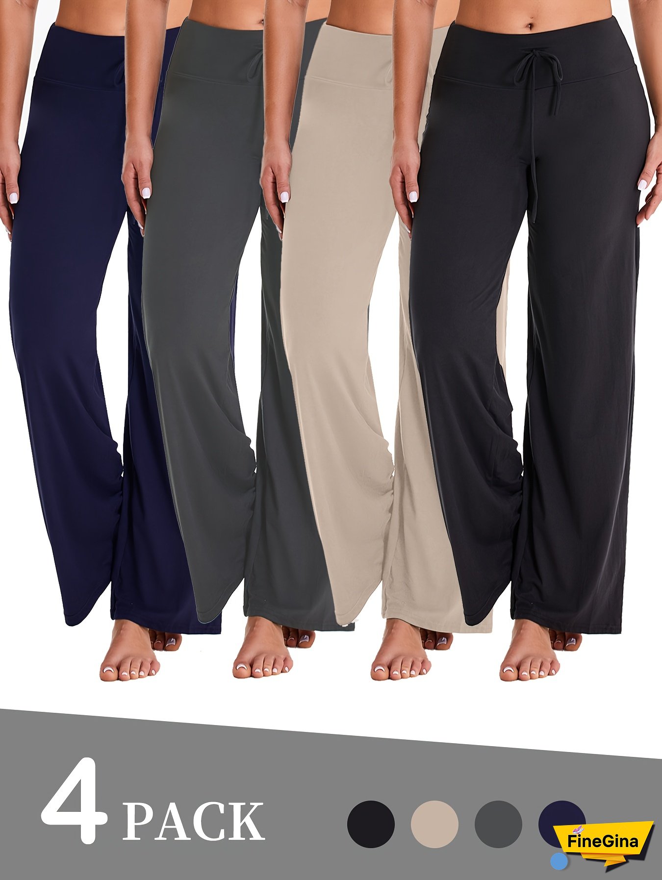 4-Pack Women's Soft Breathable Wide Leg Jogger Pants - Elastic Waist Loose Fit Casual, 7/8 Length for s, 4 Colors (Black/White/Gray/Brown) Spring Summer Fall