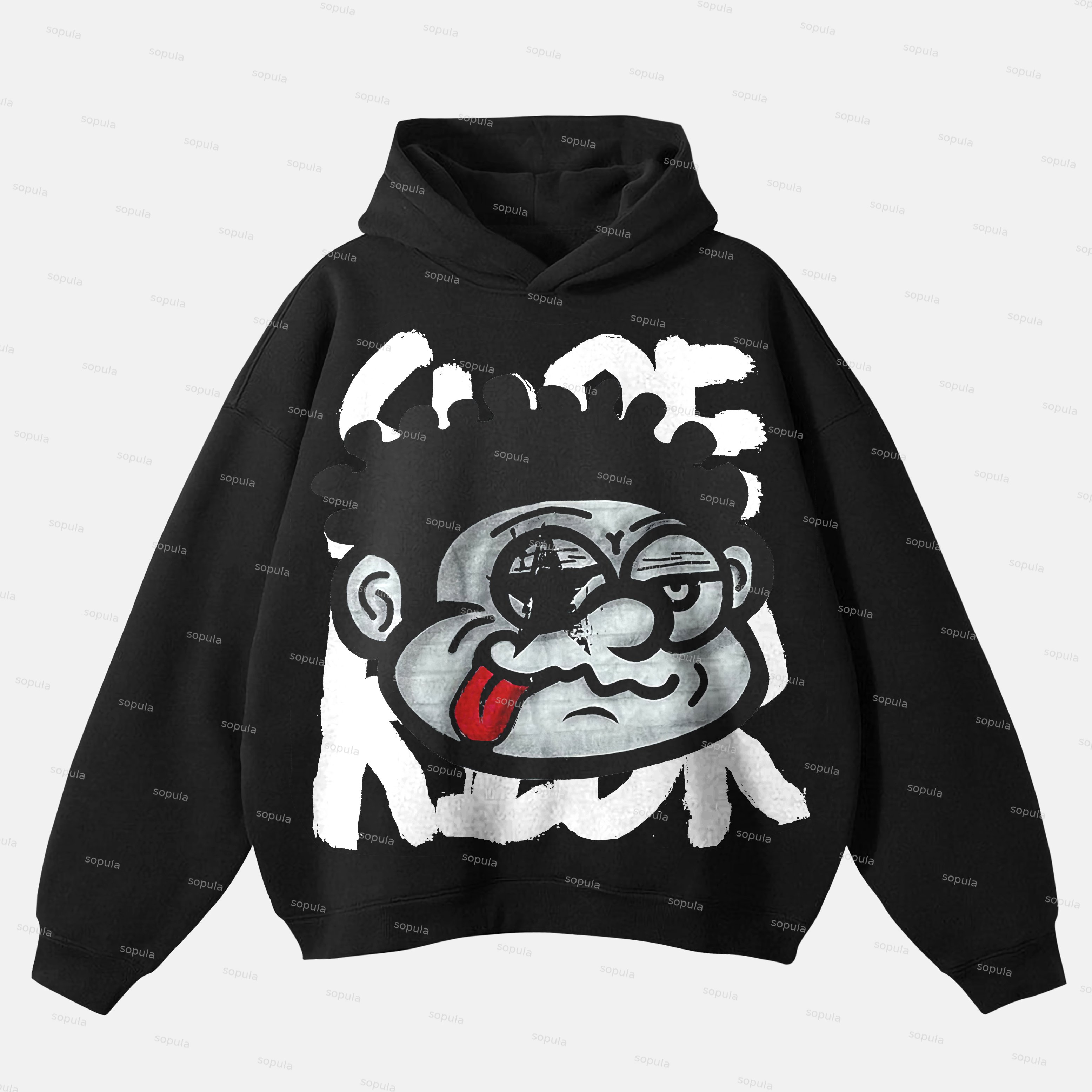 Sopula Vintage Big Face Graphic Simple Pocketless Hoodie
