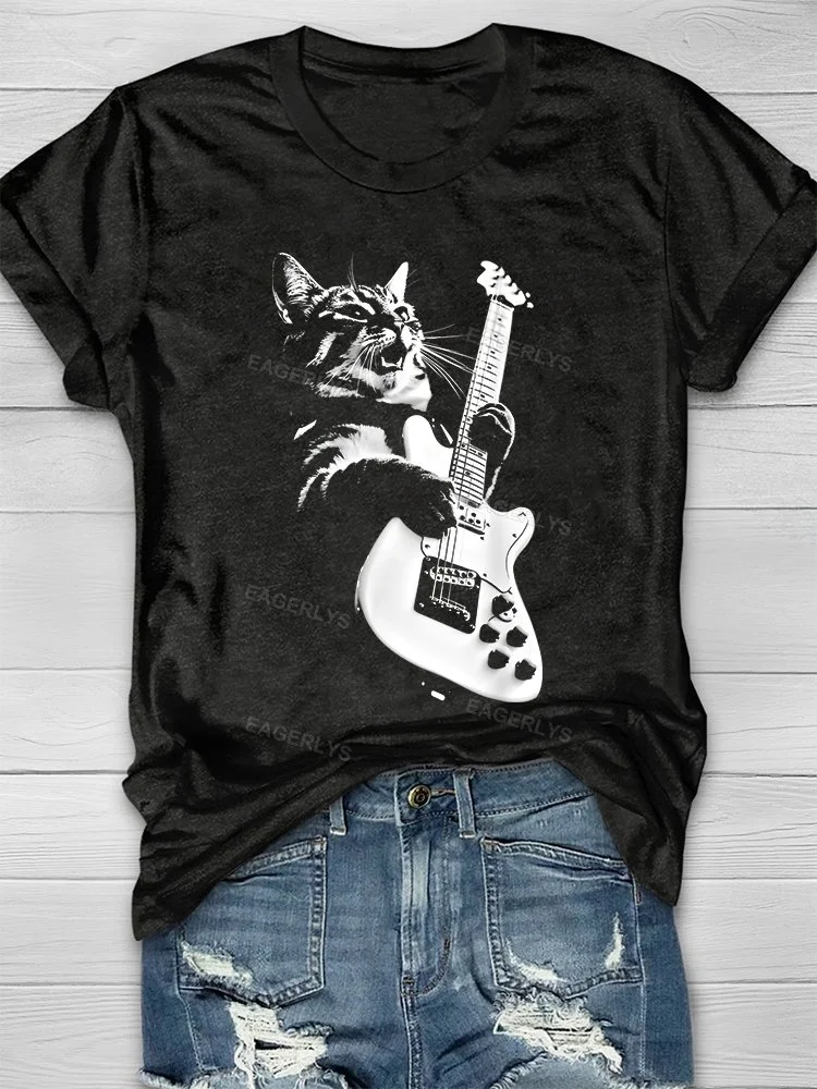 Eagerlys Cat Playing Guitar T-shirt Eagerlys