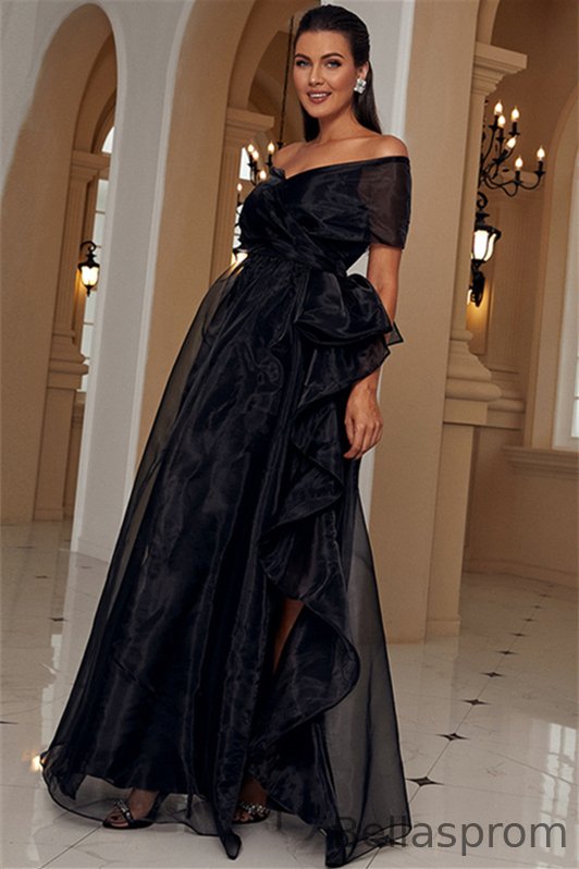 Bellasprom Off-the-Shoulder Tulle Black Evening Dress Long YE0188 Bellasprom