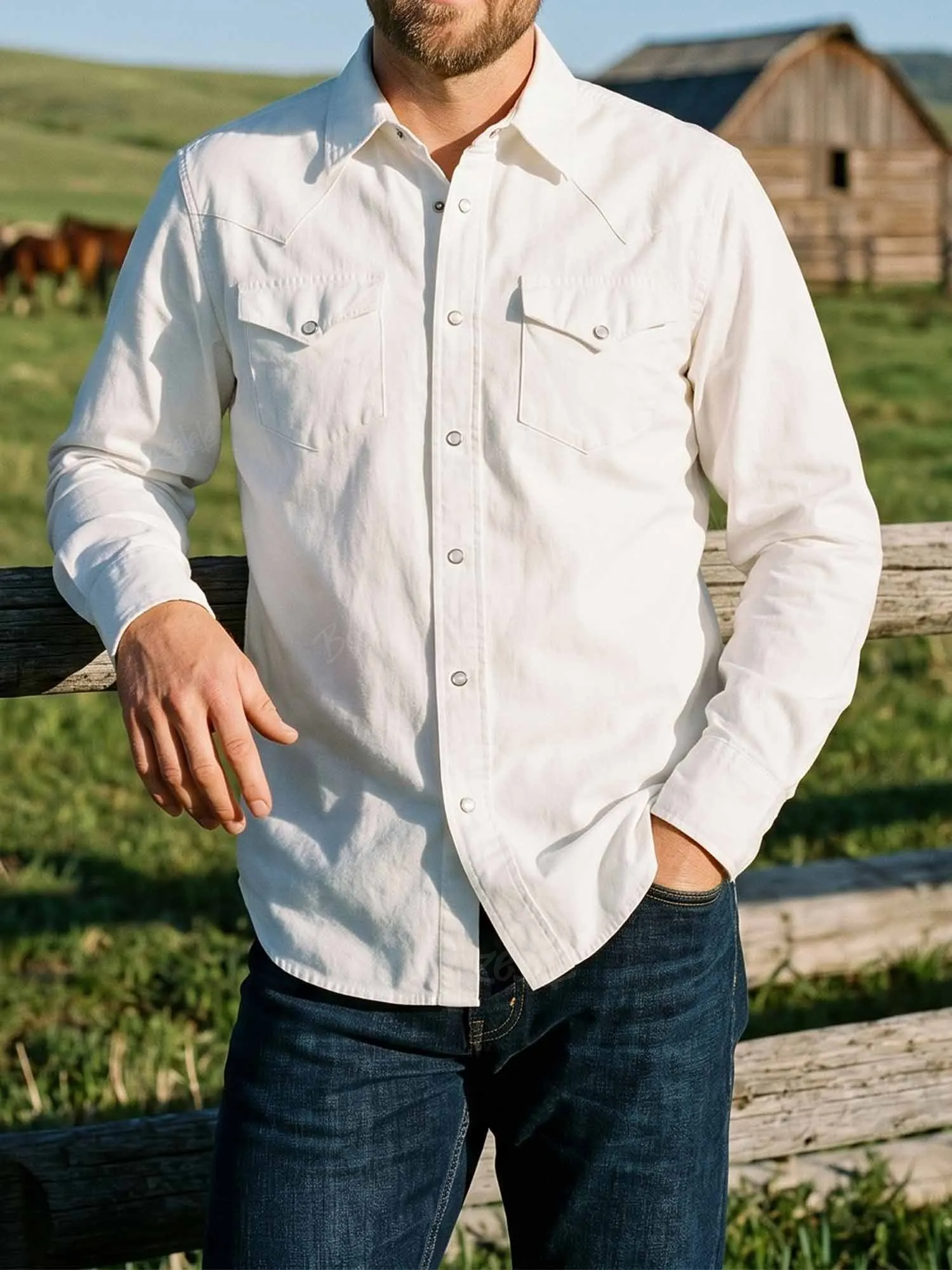 Country Ranch Sawtooth Yoke Snap Front Long Sleeve Cowboy Shirt