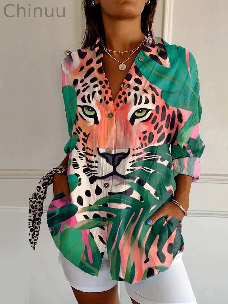 Jungle Leopard Print Casual Long Sleeve Shirt