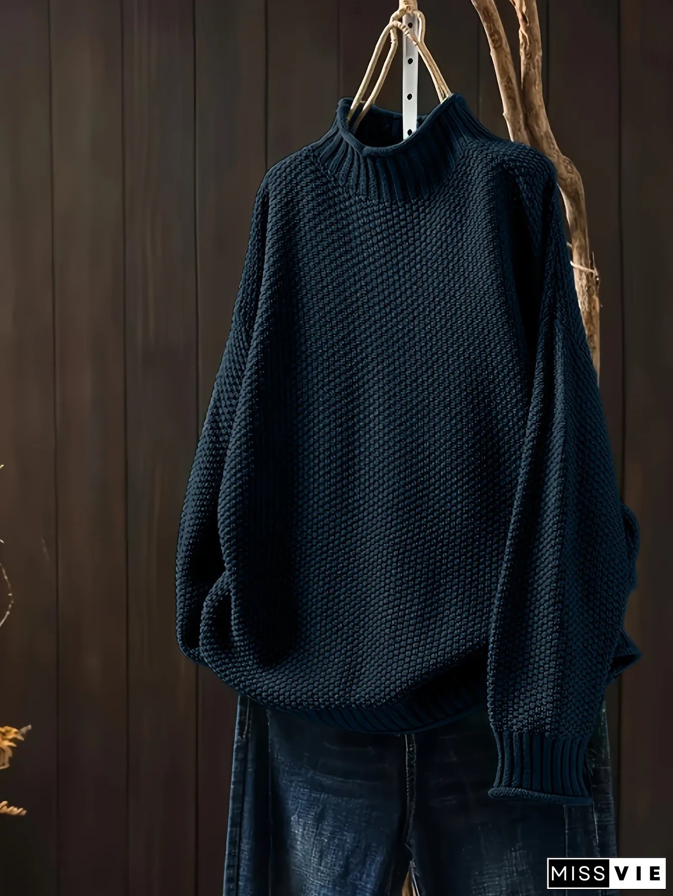 Womens Casual High Neck Sweater Solid Color with Side Stripes Soft Long sleeve pullover