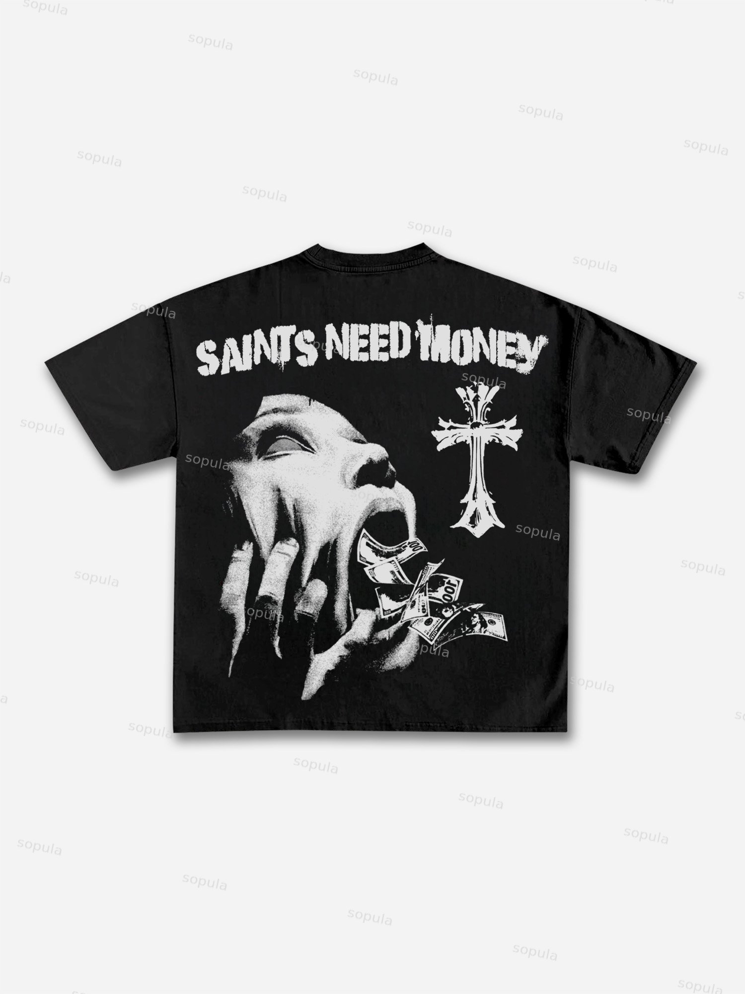Saints Need Money Too Retro Graphic Cotton T-shirt