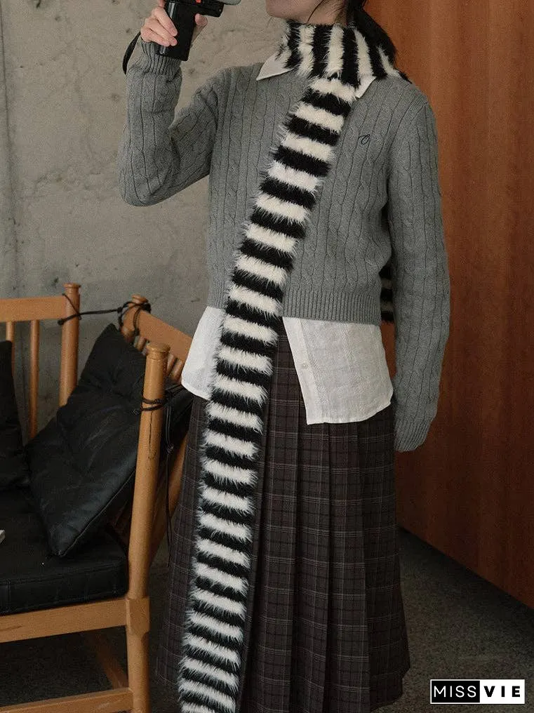 Ladies Soft Faux Mink Feel Stripe Scarf YW039
