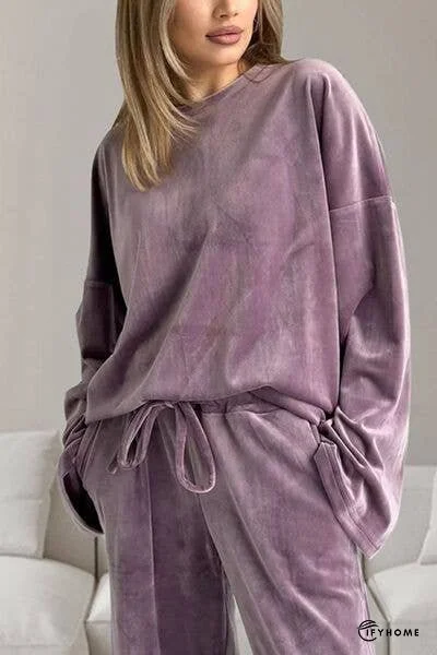Buttery-Soft Round Neck Long Sleeve Top and Drawstring Pants Set | IFYHOME