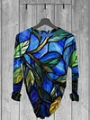 Women's Retro Glass Window Abstract Print Top