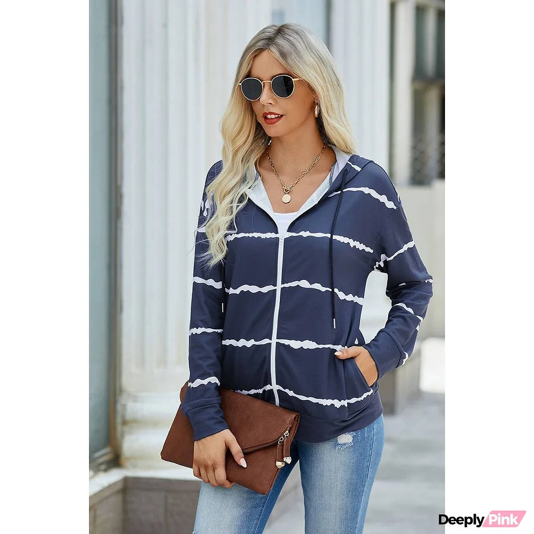 Zipper Strip Long Sleeves Loose Hoodie