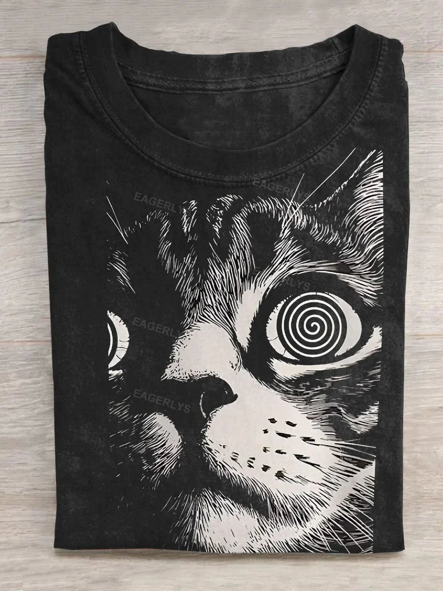 Funny Cat Art Casual Print T-Shirt Eagerlys