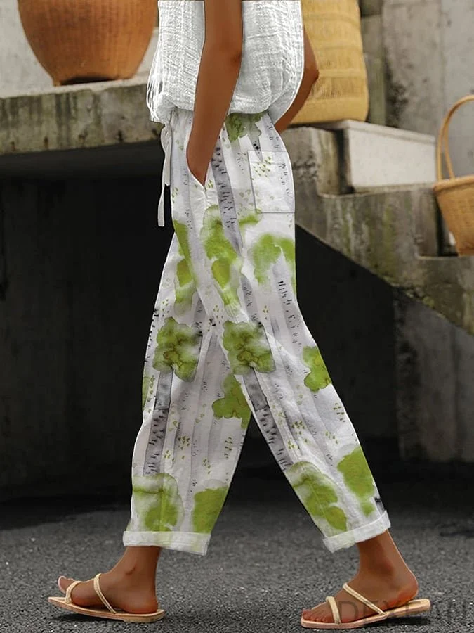 Women's Botanical Floral Print Lace-Up Loose Casual Pants