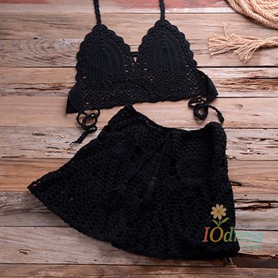IO Dress CROCHET BIKINI Two-piece Crochet Women Bikini Set Cover Up Swimsuit Swim Skirt Swimwear Bathing Swimdress Beachwear