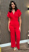 Paloma Red Twist Font Split Sleeve Jumpsuit