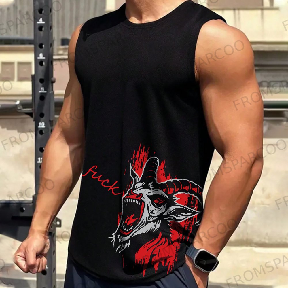 Casual Horror Sheep Roaring Print Fitness Vest