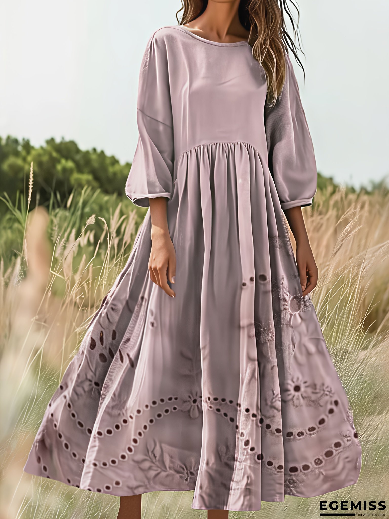 [Floral Maxi Dress] Women's Flowy Maxi Dress - A-Line Floral Print in Lavender, Non-Stretchy Fabric | Wedding, Party, Everyday Wear | Machine Washable, All-Season Formal & Casual Outfits, Comfortable Party Attire | EGEMISS