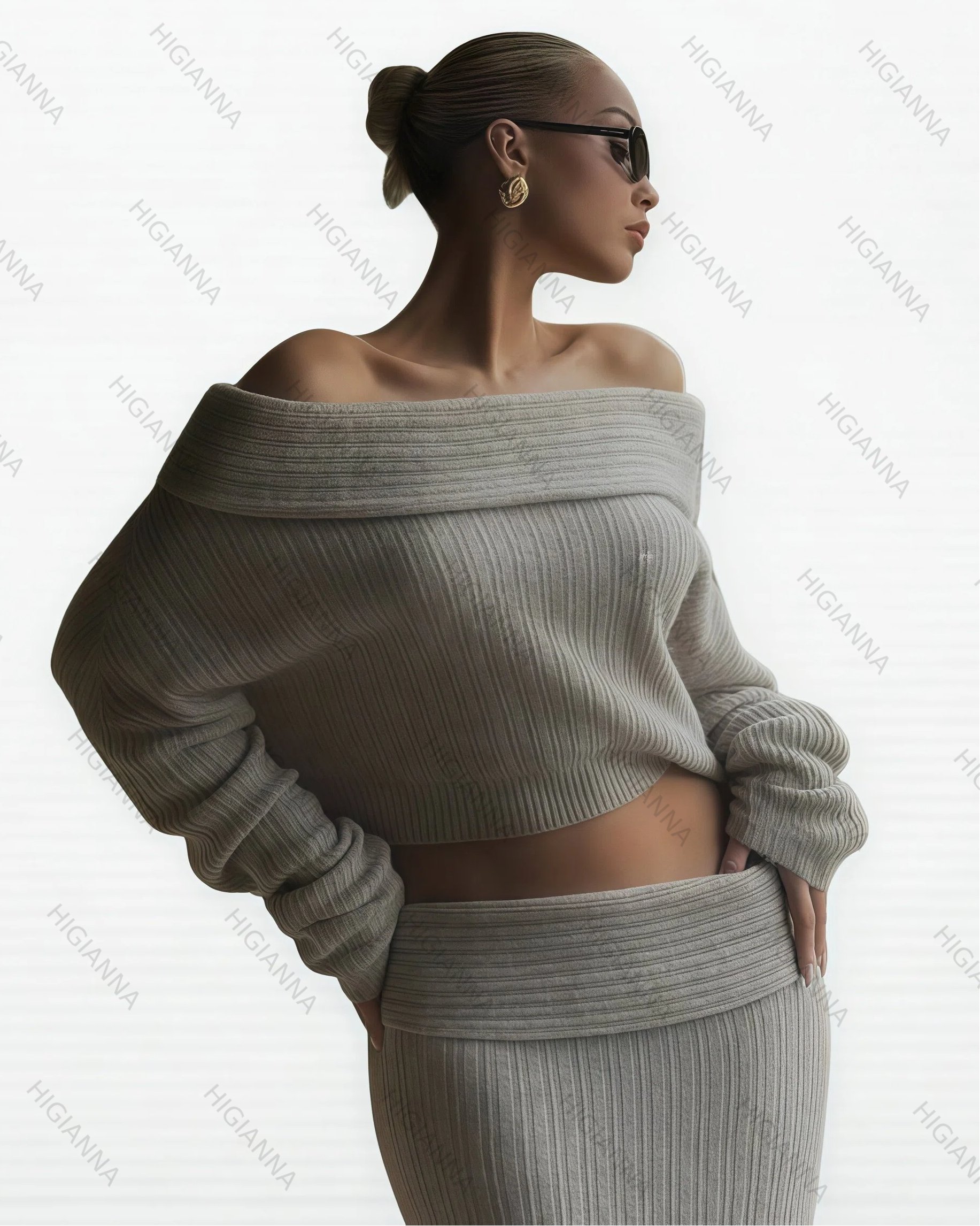 Off-Shoulder Knit Top & Maxi Skirt Set - HIGIANNA&reg;